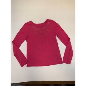 Faded Glory T Shirt Women XL Pink Stretch Silver Gold Studs Long Sleeve Pullover